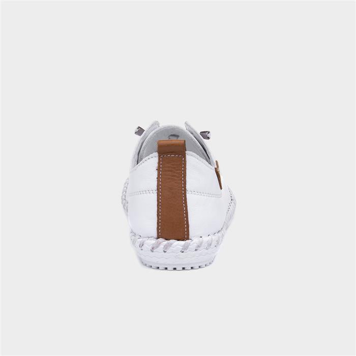 Lunar St Ives White Leather Plimsole FLE030