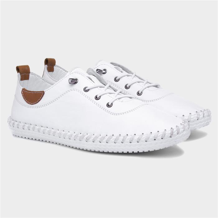 Lunar St Ives White Leather Plimsole FLE030