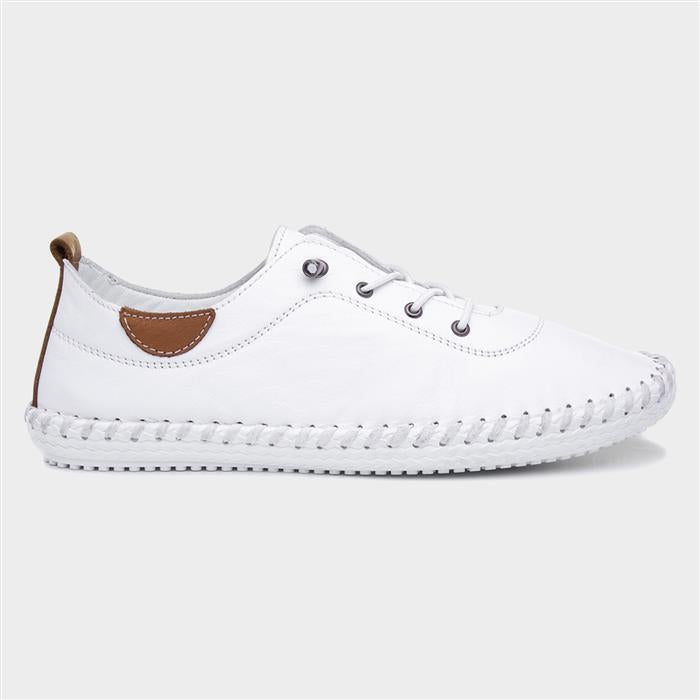 Lunar St Ives White Leather Plimsole FLE030