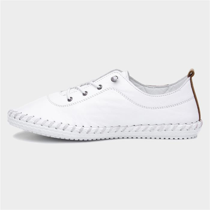 Lunar St Ives White Leather Plimsole FLE030