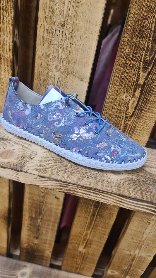 Lunar Exbury leather blue pattern plimsoll FLG015