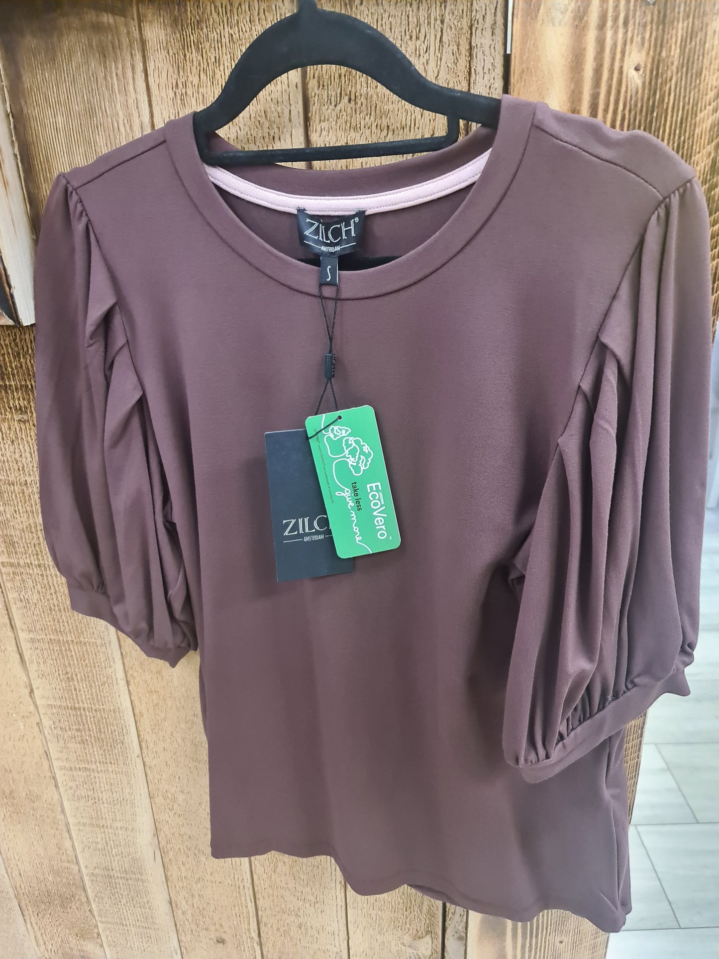 Zilch Tee Shirt Brown Top Fancy Sleeve 21 EVI10.133